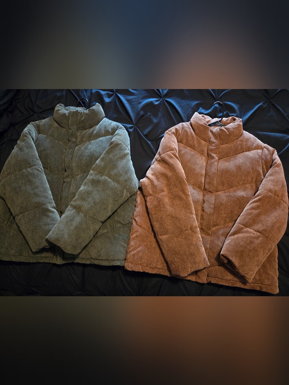 2 Fashion Nova Corduroy Puffer Jacket Lot - Olive & Brown